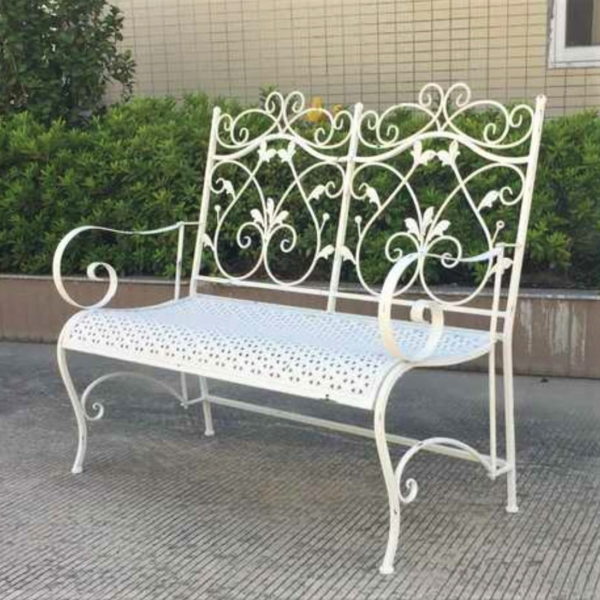 Gaia Iron Garden Bench in Antique White
