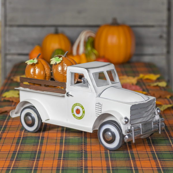19" Harvest Pickup Truck with Pumpkins - Antique White