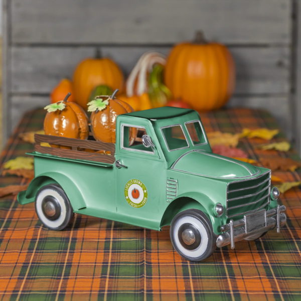 19" Harvest Pickup Truck with Pumpkins - Antique Teal