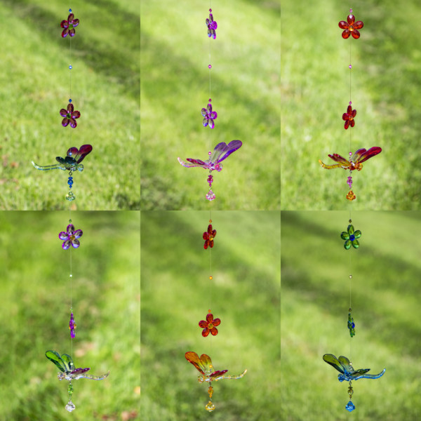 Full set of Hanging Acrylic Dragonfly with flower in different assorted colors