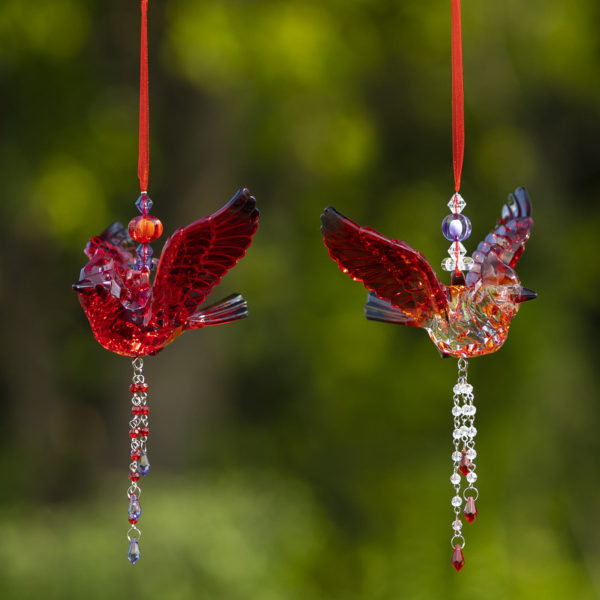 A pair of Two Multi-Colored Acrylic Birds on a String