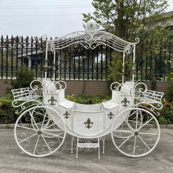 Antoinette Large Parisian Style Iron Carriage w/Planters in White