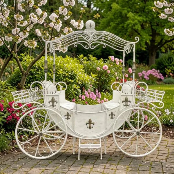 "Antoinette" Large Parisian Style Iron Carriage with Planters
