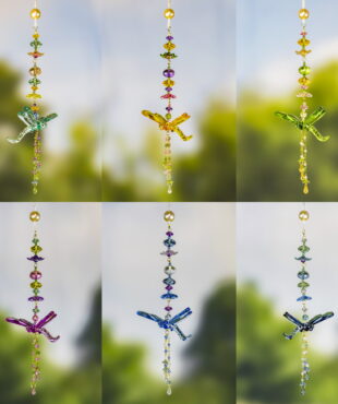 13 Long Acrylic Dragonfly Ornament with Dangling Beads in 6 Assorted Colors