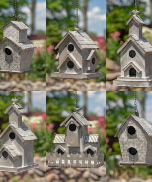 Set of 6 Assorted Style Hanging Galvanized Birdhouses
