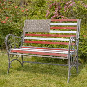 “Proud to Be an American” Flag Iron Garden Bench