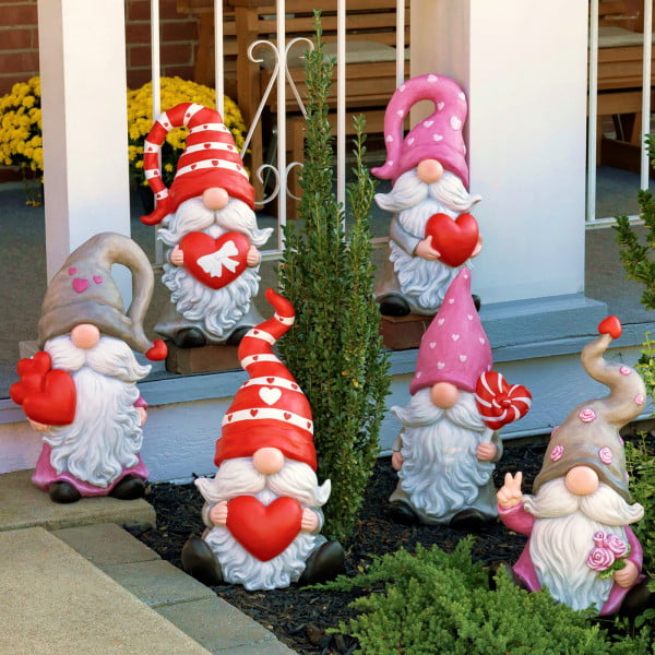 Set of 6 Assorted Valentine's Day Garden Gnomes