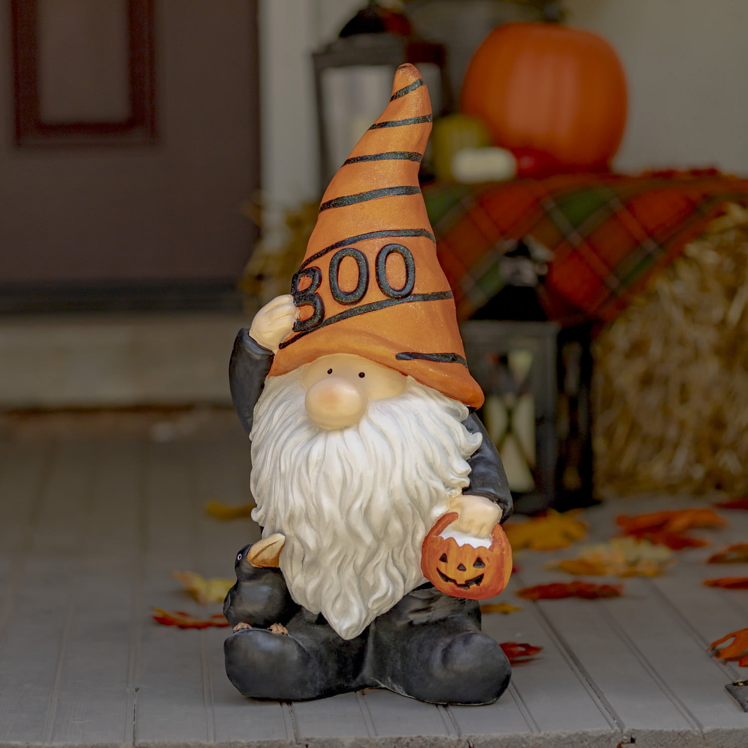 Gnome Holding Pumpkin Basket