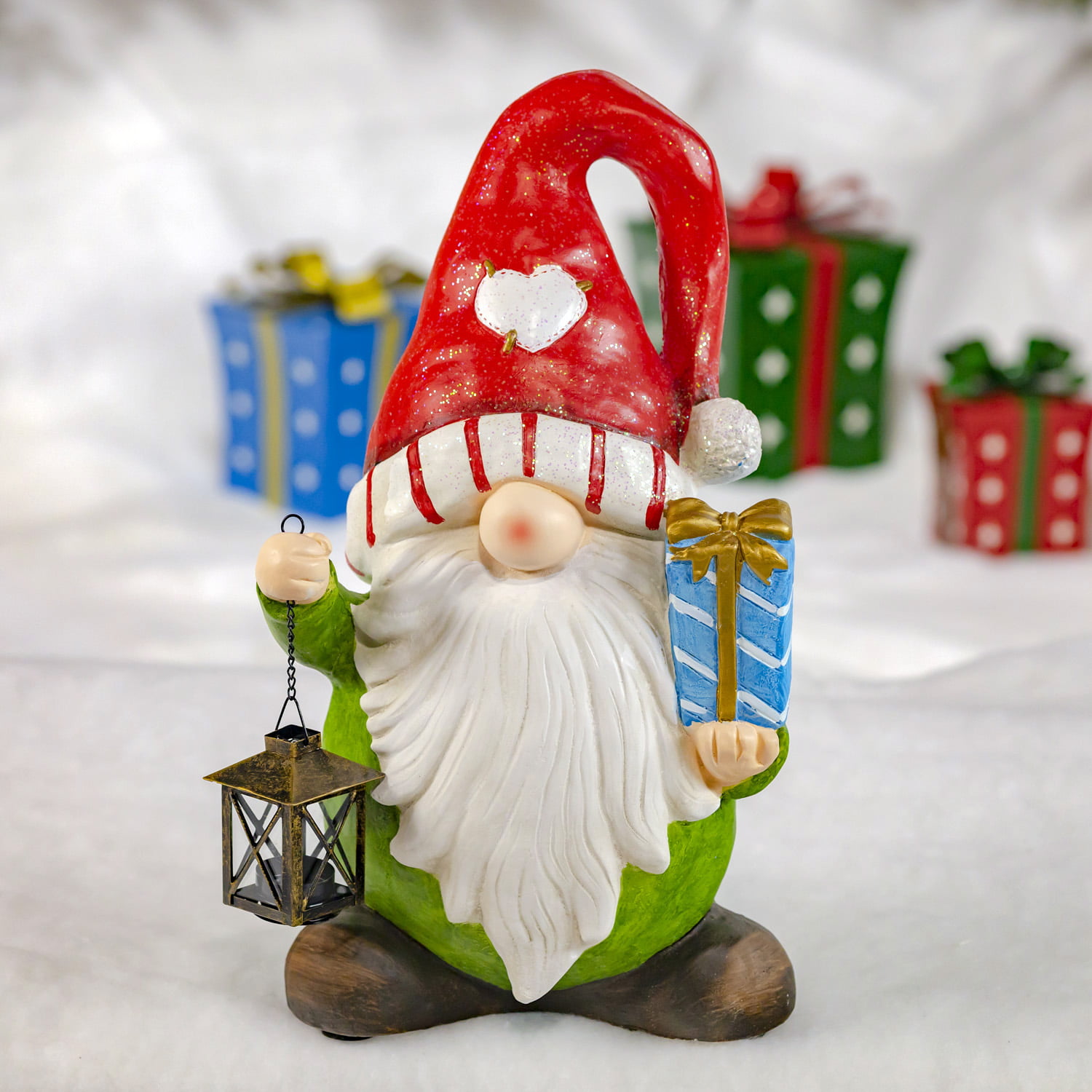 Gnome with Gift & Lantern