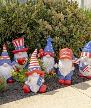 6 garden patriotic gnomes in garden