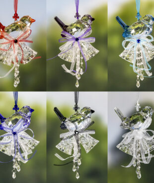 Set of six acrylic sparrow ornament in six asssorted colors