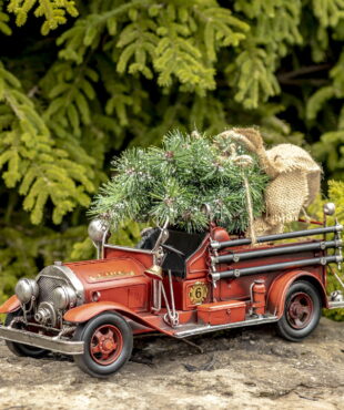 Vintage Iron Truck with with Christmas Tree On Top