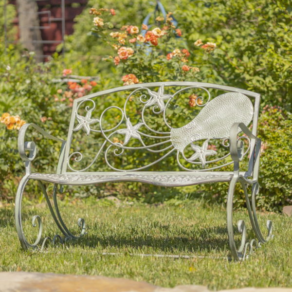 Nautical Iron Seashore Bench with Seas Creatures on it in Green
