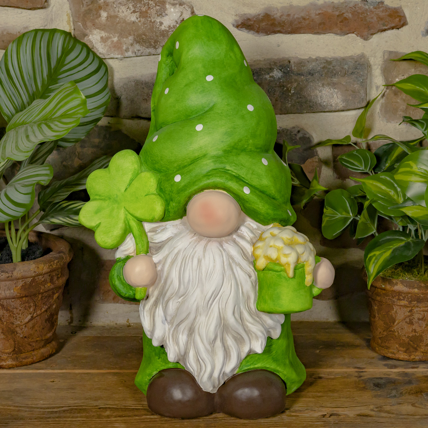 Gnome with Beer Mug & Clover