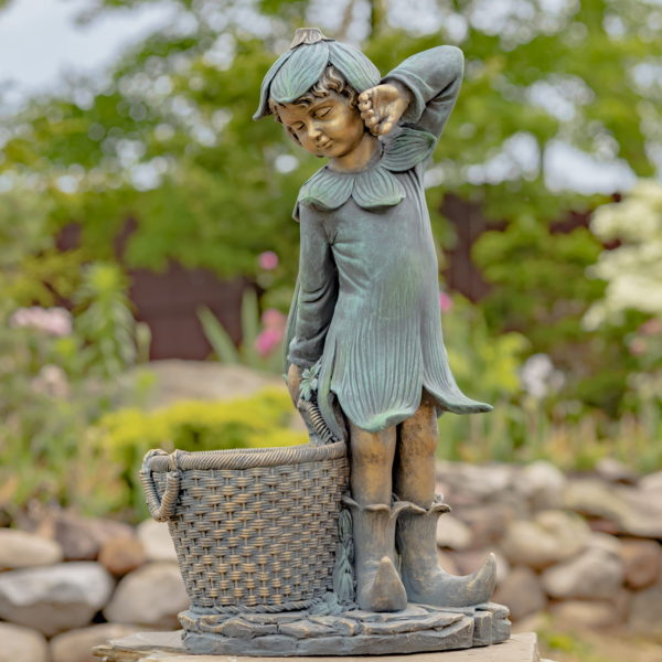 30 Tall Magnesium Fairy Garden Statue with Basket in Antique Bronze Oliver