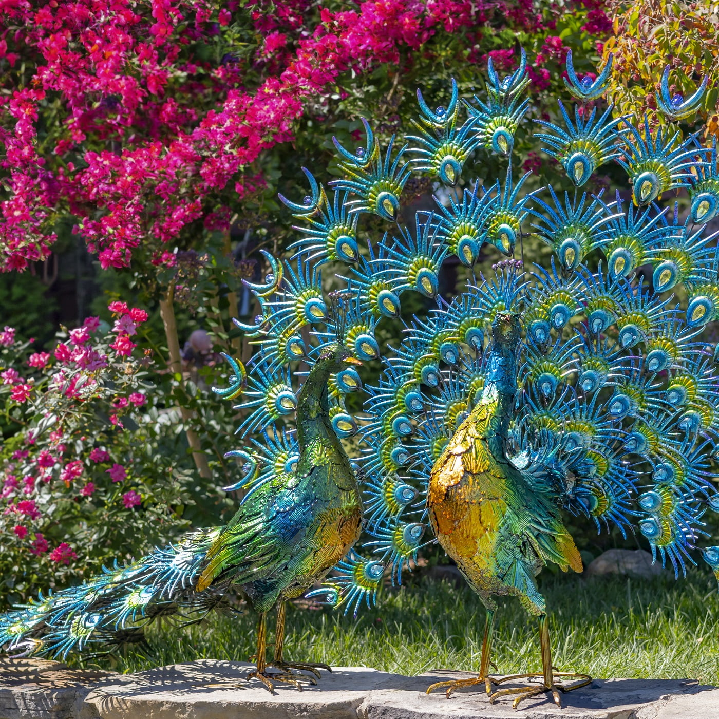 Set of 2 Large Peacocks with Crystal Detail 