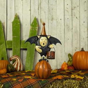 Tall Boy Bat with Pumpkin holding a basket