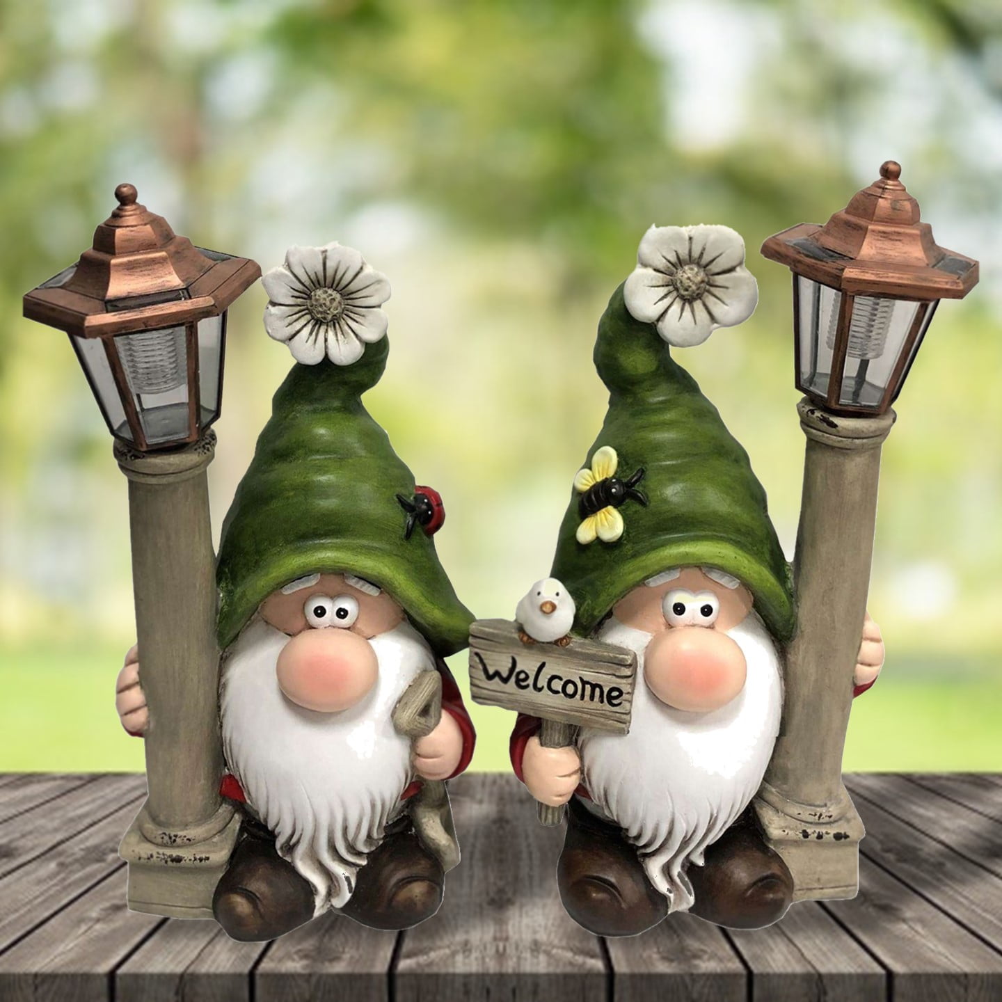 Set of 2 Garden Gnomes with Solar Lights