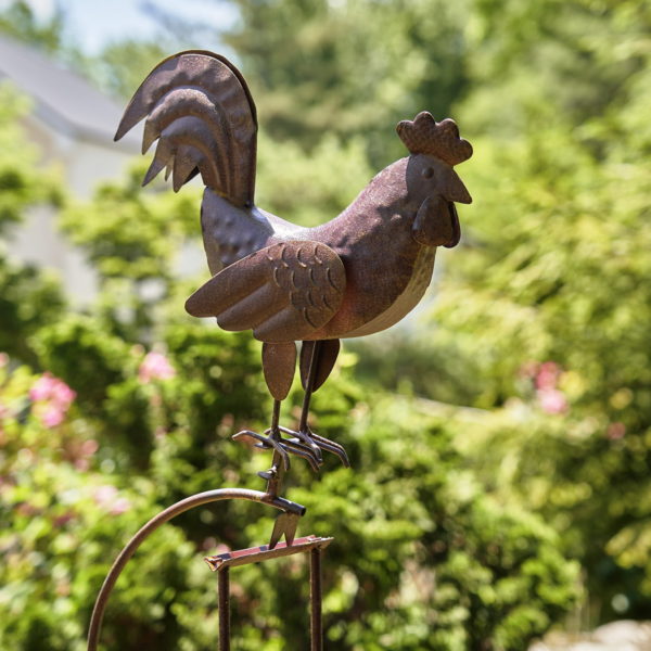 Rustic-Style Rooster on a stake with Glass Ball