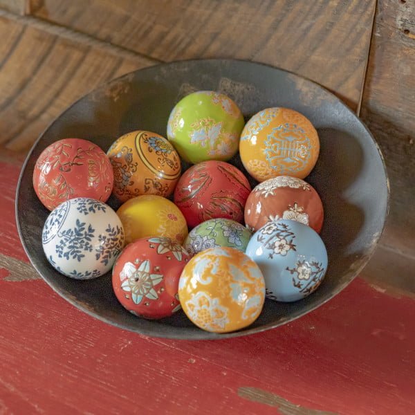 Twelve Ceramic Fisherman Balls in a Bowl