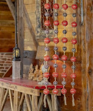 full size image of 4 74 inch long garland with porcelain sailor balls and rope in red, light blue and black colors