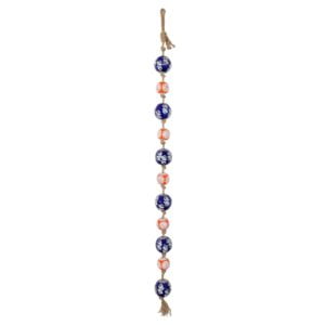 Small Blue and Orange Ceramic Japanese Sailor Balls Hanging on a rustic style rope