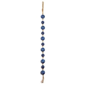 Small Navy and Ivory Japanese Sailor Balls Hanging on a Garland of Rustic-Style Rope