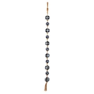 Small Ceramic Sailor Balls in Navy, Blue and White Hanging on a Garland of Rustic-Style Rope