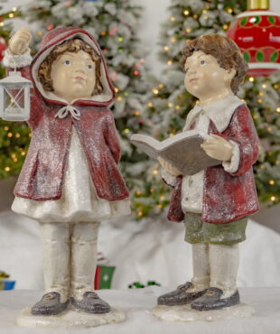 Two Children Wear Coats- Holding Book and Lantern