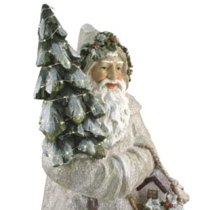 Santa Claus holding a Christmas Tree and a Basket