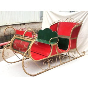 Front View of Huge Santa Sleigh in Red and Green
