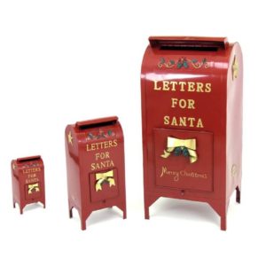 Three Red Santa mailboxes in small, medium and large