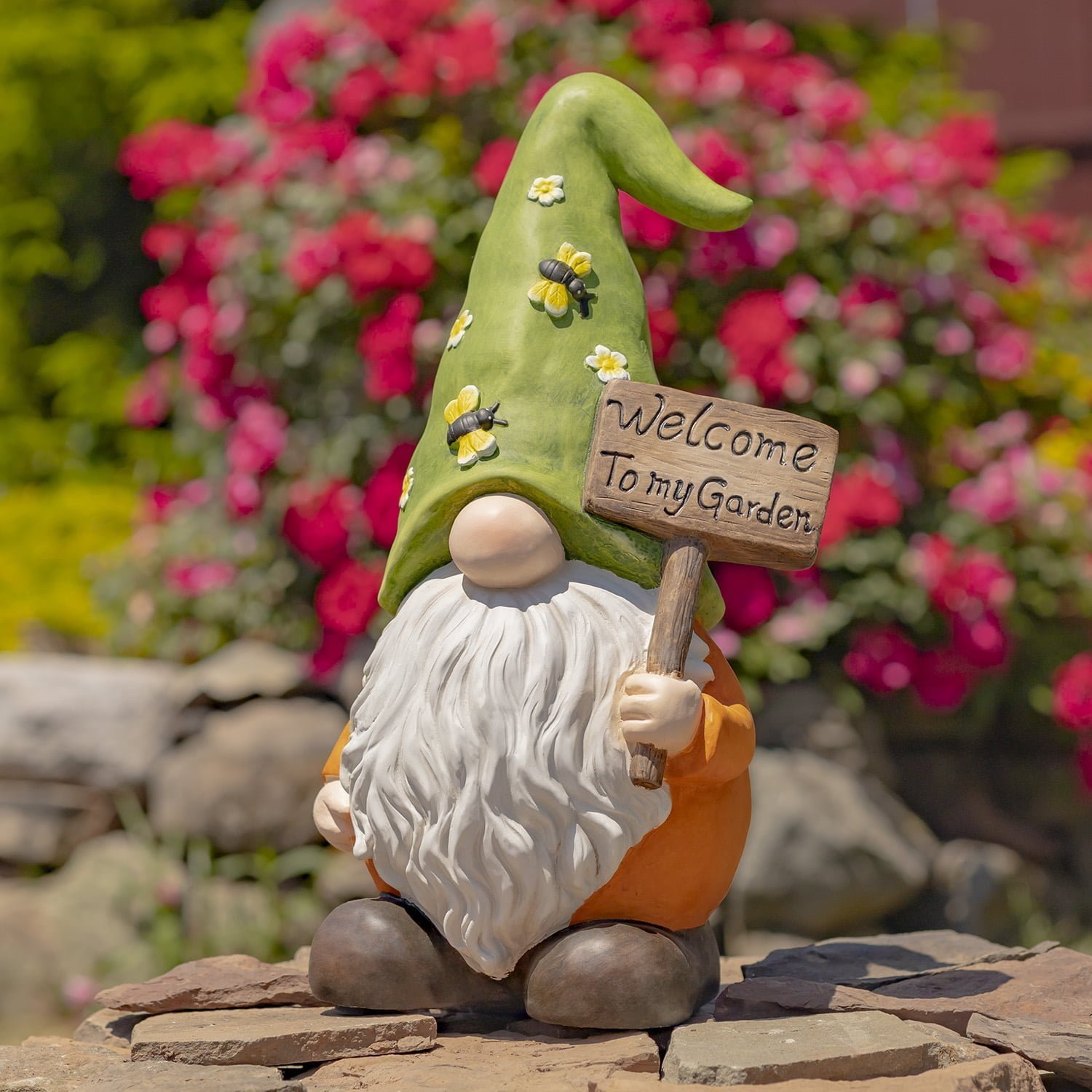 Gnome in Green Hat & Sign