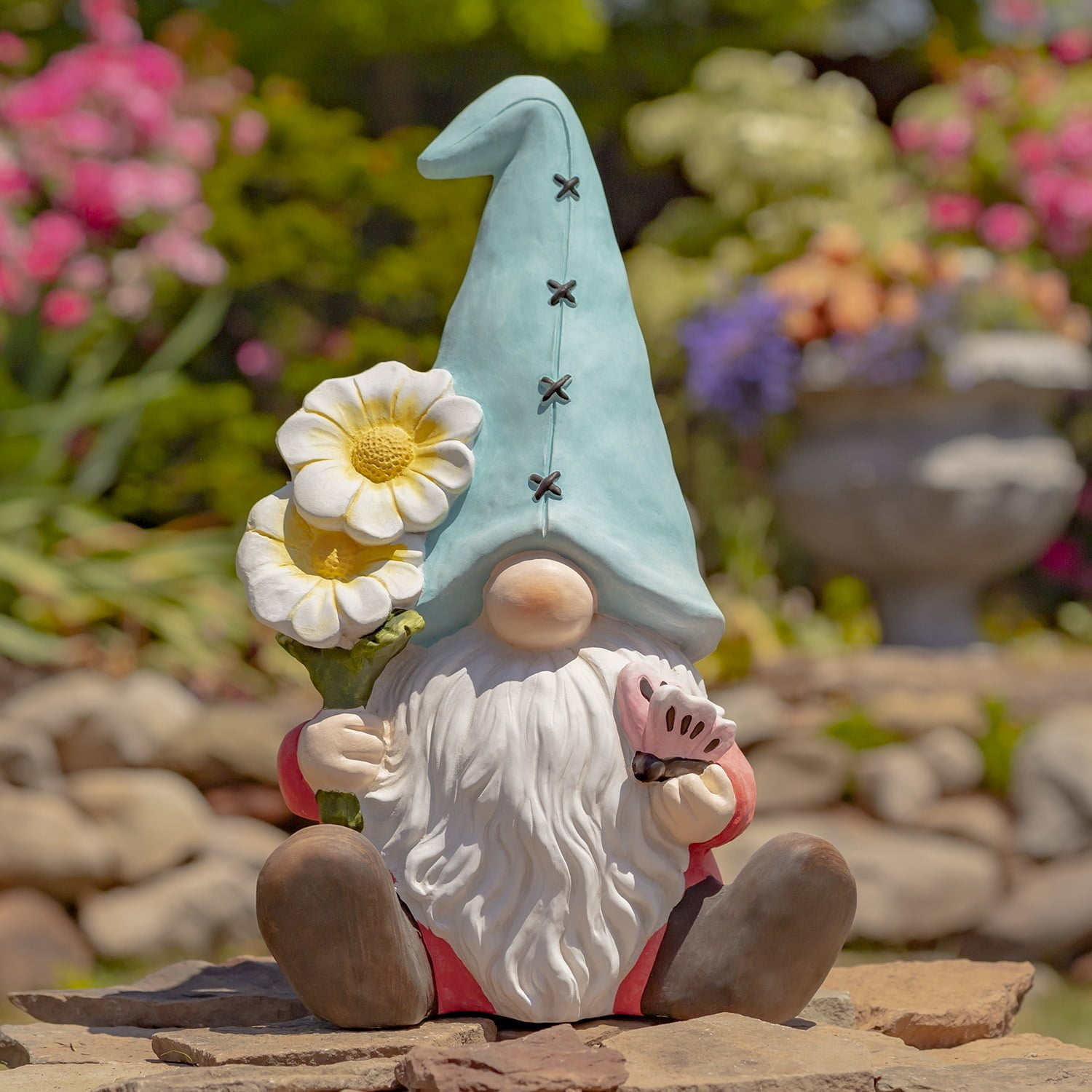 Gnome in Blue Hat & Daisies