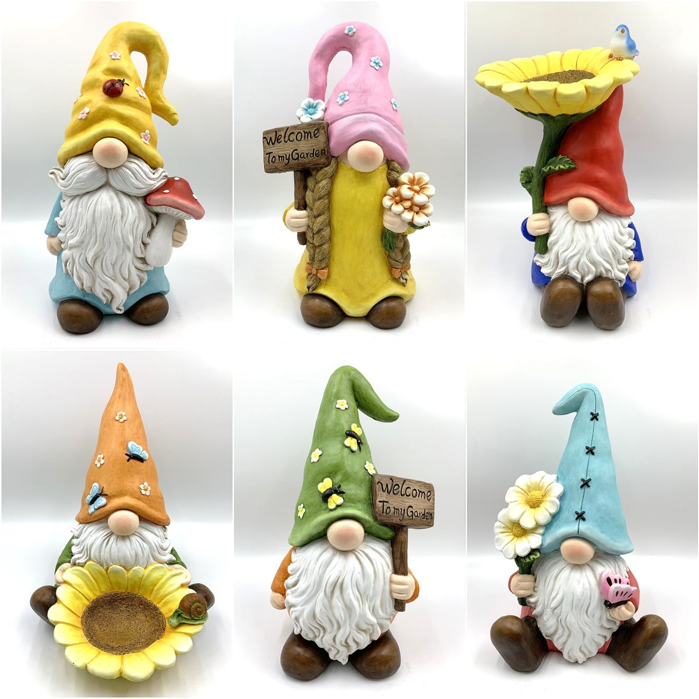 "The Smallfries" Set of 6 Assorted Spring Garden Gnomes Lesera