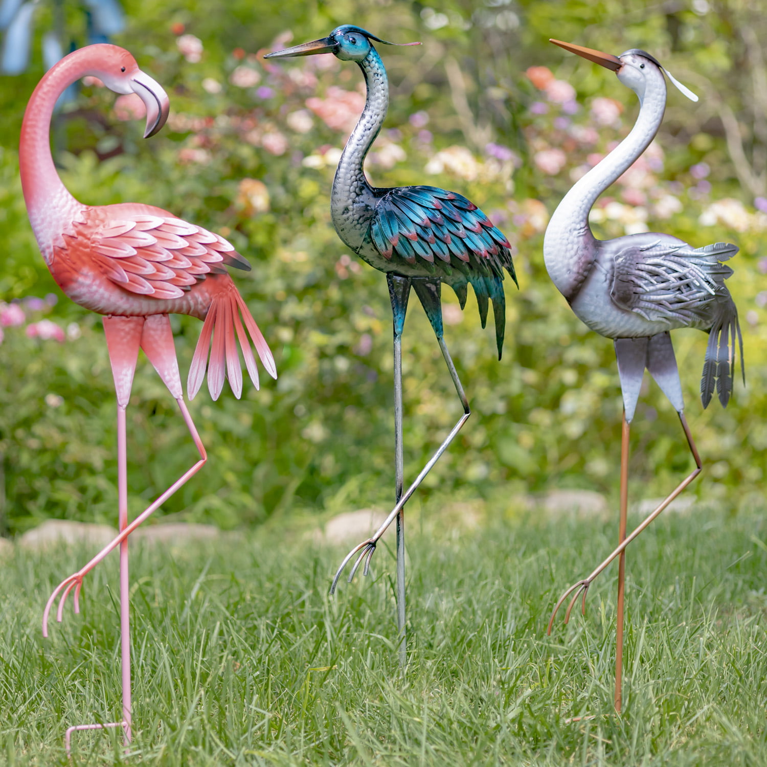 Set of 6 Assorted 43" Tall Iron Bird Garden Stakes Lesera