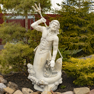 48″ Tall Magnesium Merman Garden Statue Throwing Trident “Scotty”