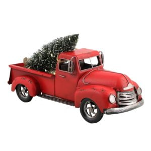 Red Christmas Pick-Up Truck with Christmas Tree