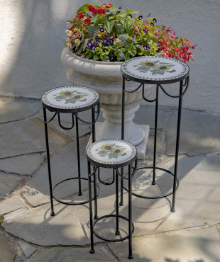 Small , Medium and Large Iron Plant Stands with Floral Design