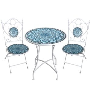 Mosaic Tiled Navy and Light Blue Bistro Dining Set