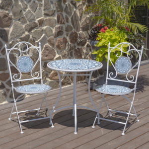 Mosaic Tiled Navy and Light Blue Bistro Dining Set