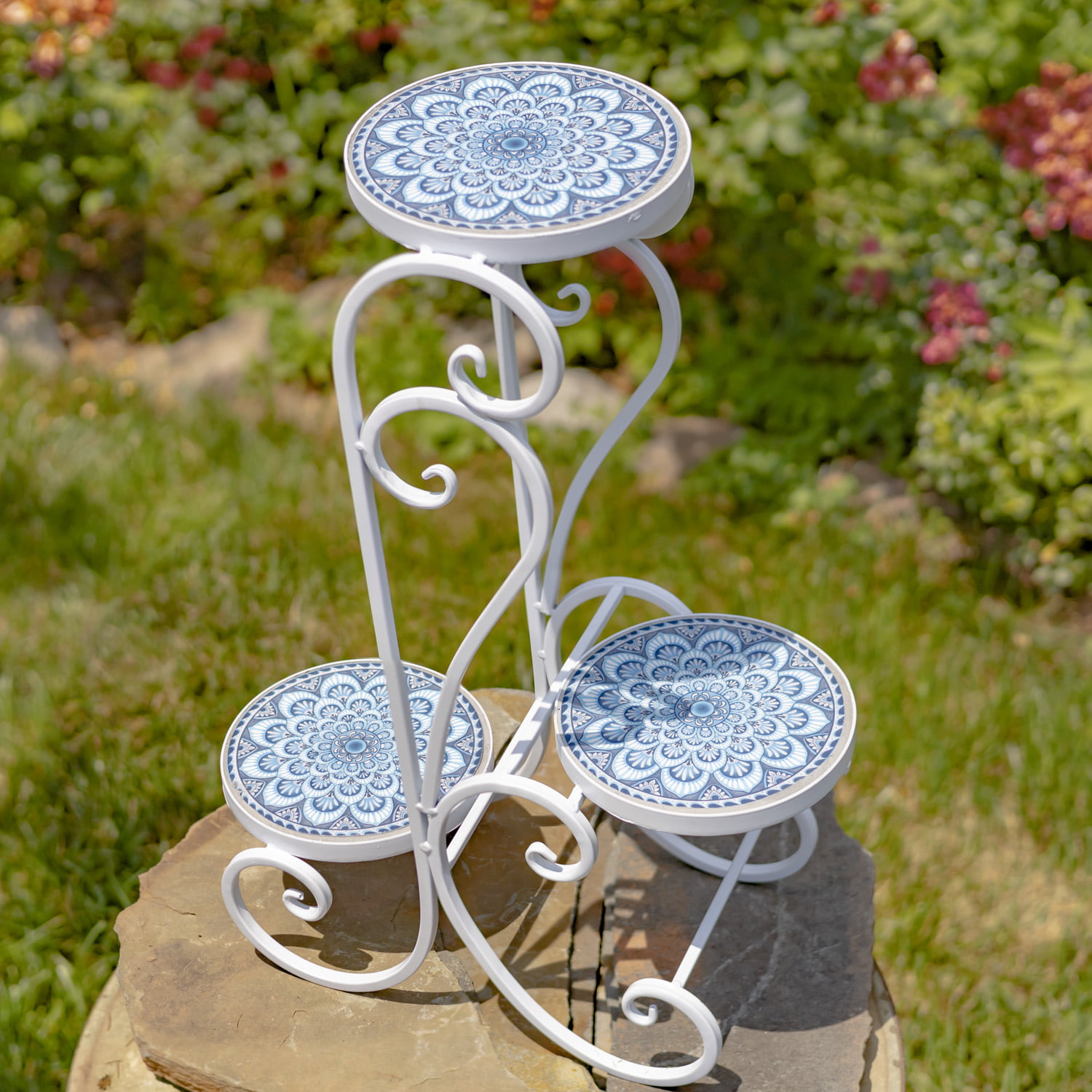 Seattle Mosaic Plant Stand Navy And Light Blue Lesera