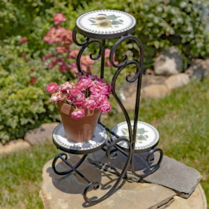 Metal Plant Stand with Flowered Tiles
