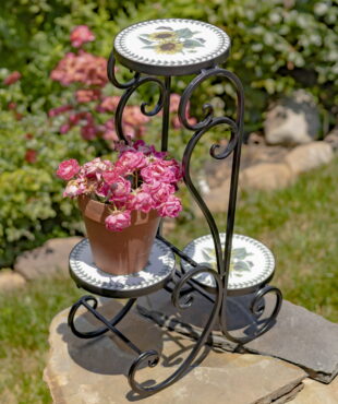 Metal Plant Stand with Flowered Tiles