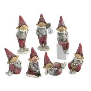 Set of Seven Christmas Elves with Red Hats