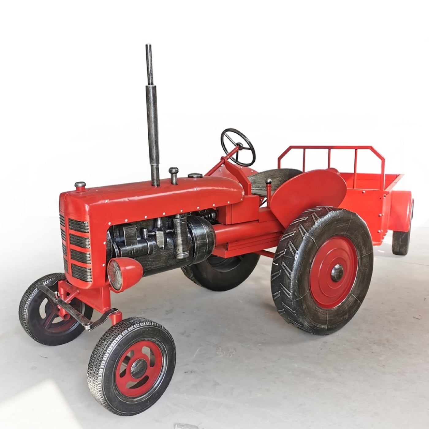 Large Red Metal Tractor with Cart "The Chesney" Lesera