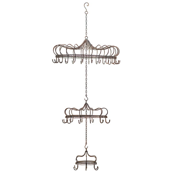 Hanging metal chandelier display with 44 hooks and 3 tiers in antique bronze distressed finish