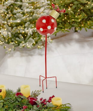 Full View of Large Iron Christmas Ball with Stake