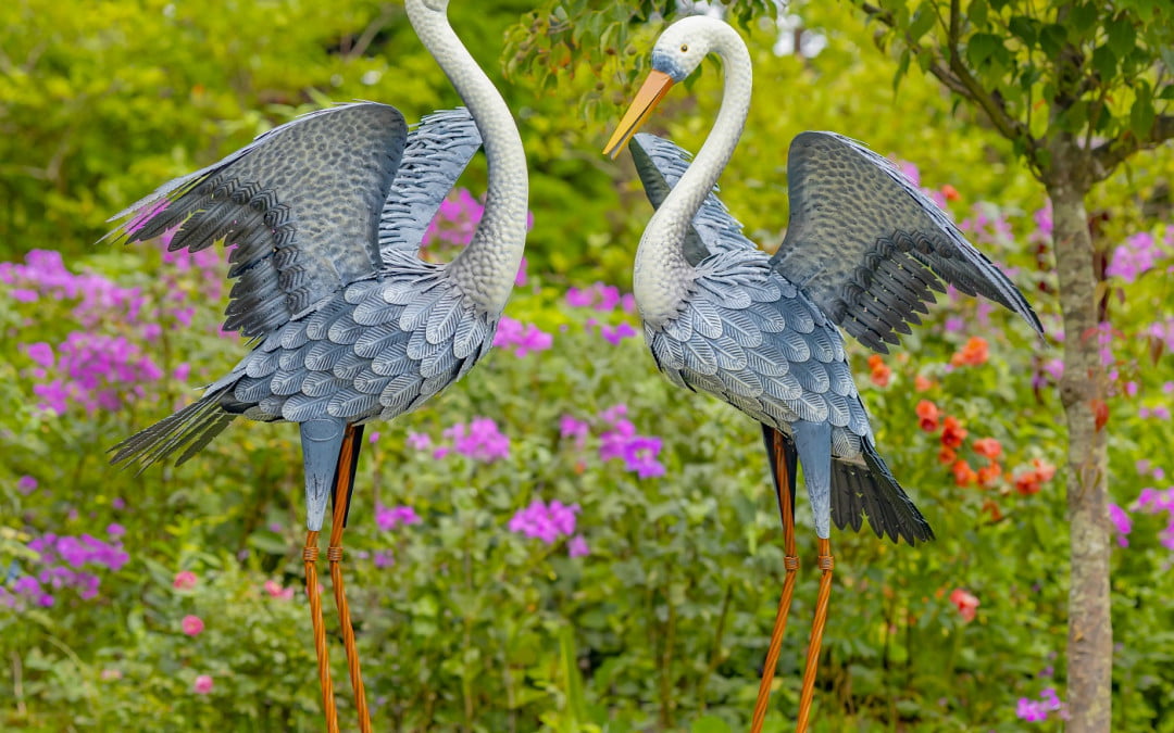 51″ Tall Set of 2 Great Blue Heron Iron Garden Figurines