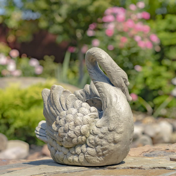 Angled View of Swan Planter - Shows Detailed Feathers